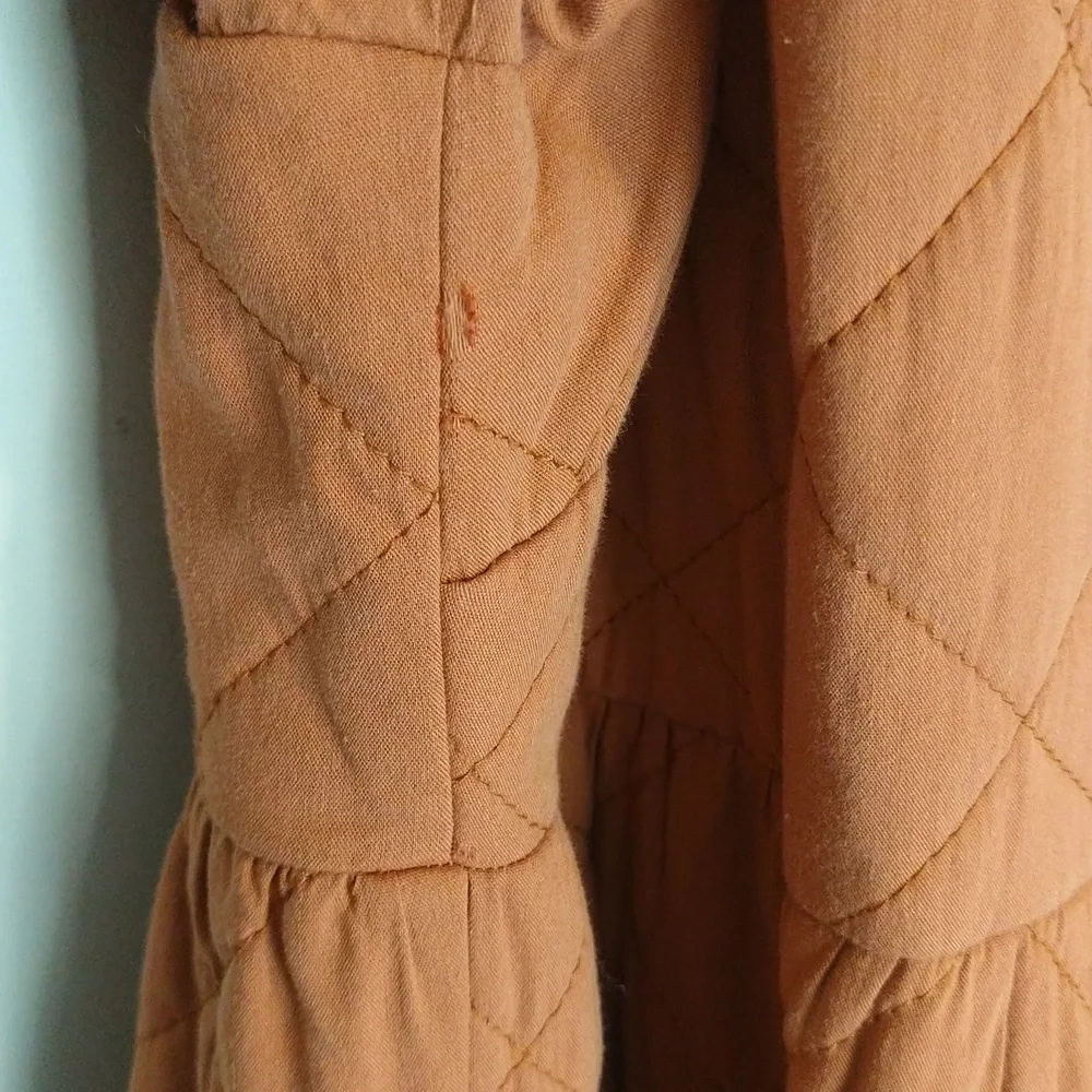 Madewell Quilted Aidy Square-Neck Puffed Sleeve Tiered Midi Dress Warm Umber - Picture 14 of 16